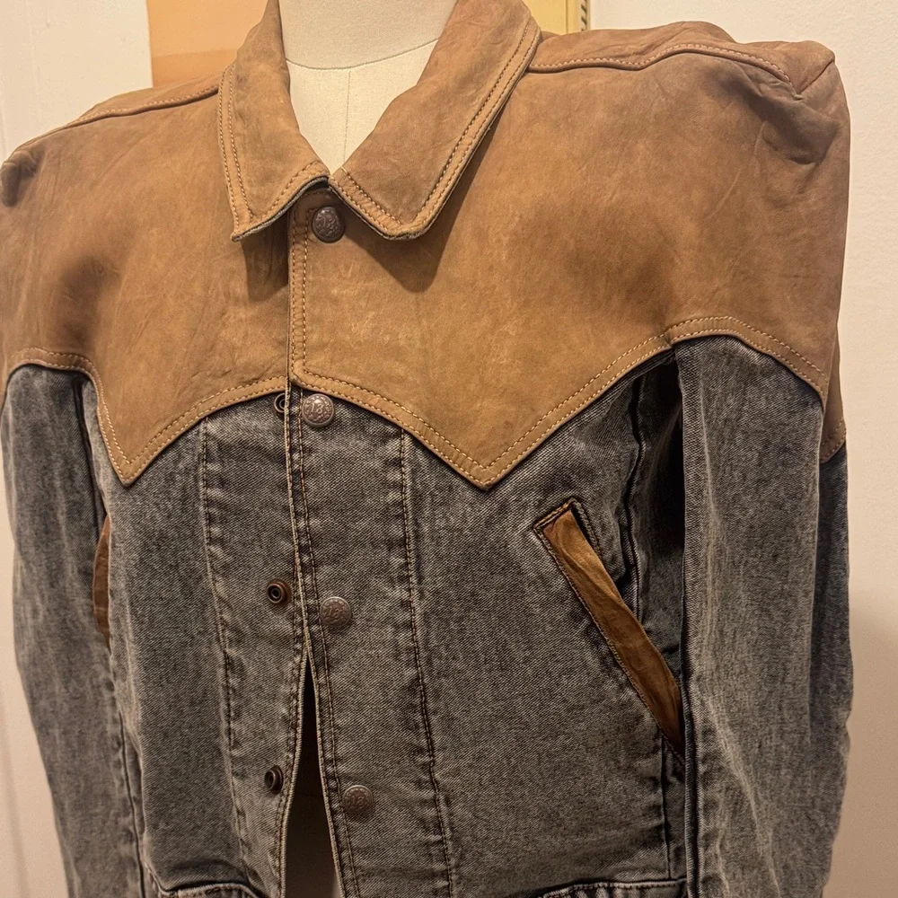 R13 Two-Tone Suede Yoke Denim Jacket - Brown & Gray - Picture 2 of 6